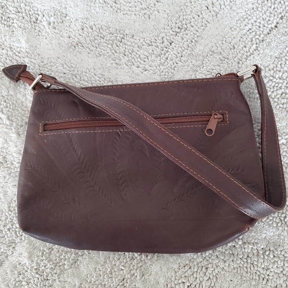 BOHO Western Leather Handbag Floral Tooled Turquoise Cut Outs Pockets Cowgirl - Picture 11 of 15